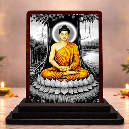 Image 1 of Default Title for the product Ornate Frame Buddha Wooden Table Idol 4x5 Inch HD Printed Decorative Piece