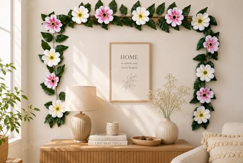 Image 2 of Divyakosh Mango Leaf Vine/Creeper (6.5 Ft) with Cosmos Flowers for Door Entrance Decor | Artificial Flowers Garland,Thoran | Festive Puja Wall Hanging for Diwali Navratri Ganpati Home Decor