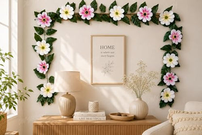 Image 2 of Divyakosh Mango Leaf Vine/Creeper (6.5 Ft) with Cosmos Flowers for Door Entrance Decor | Artificial Flowers Garland,Thoran | Festive Puja Wall Hanging for Diwali Navratri Ganpati Home Decor
