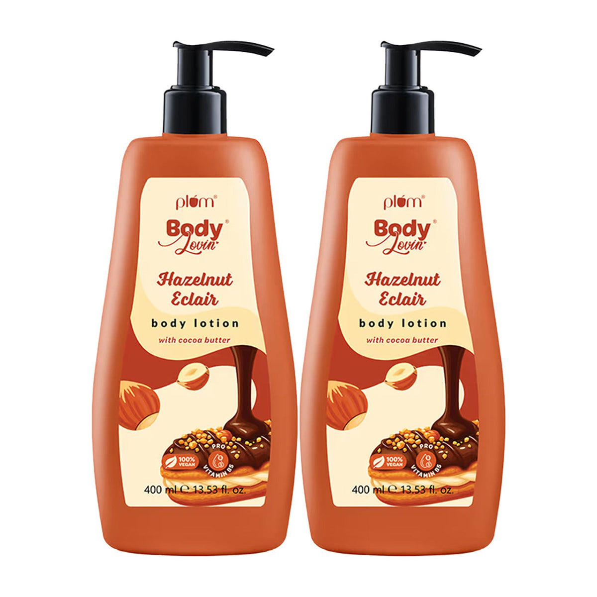 Image 1 of 400 ml / Pack of 2 for the product Plum BodyLovin’ Hazelnut Eclair Body Lotion With Cocoa Butter & Vitamin B5
