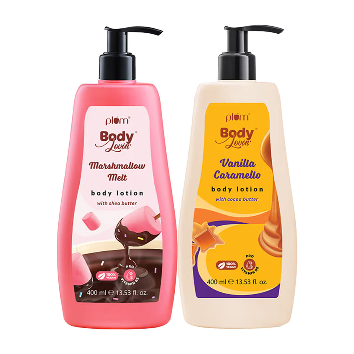 Image 1 of combo / Pack of 1 for the product Plum BodyLovin’ Deliciously Moisturising Body Lotion Duo Vanilla Caramello & Marshmallow Melt
