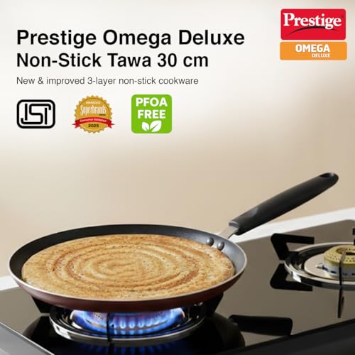 Image 2 of Prestige Omega Deluxe Omni Tawa 300 mm (Aluminium, Red)