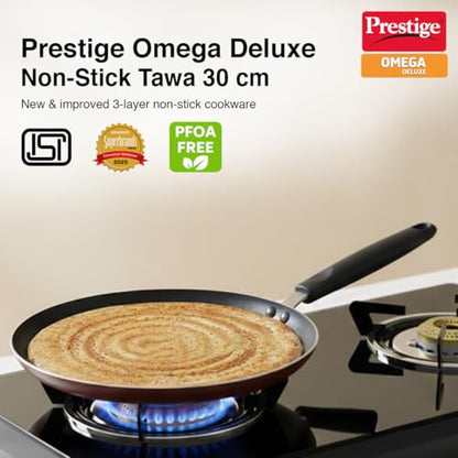 Image 2 of Prestige Omega Deluxe Omni Tawa 300 mm (Aluminium, Red)