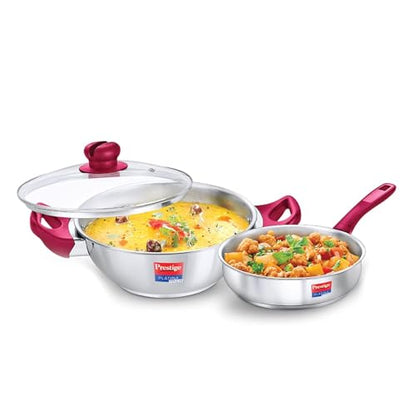 Image 1 of Default Title for the product Prestige Stainless Steel Cookware Set 2 Pc with Glass Lid