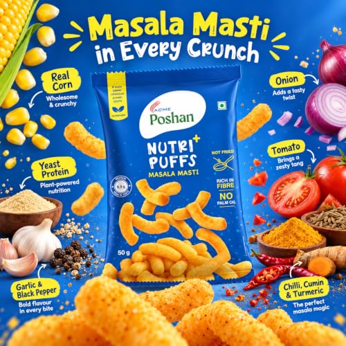 Image 3 of Acme Poshan Nutri+ Protein Puffs Masala Masti 50g