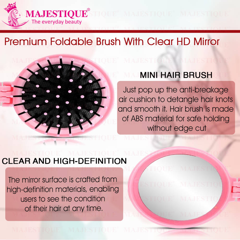 Image 3 of Majestique Portable Folding Hair Brush With Mirror