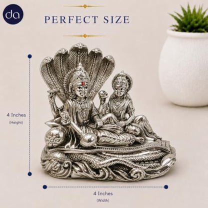 Image 2 of Dev Aastha 999 Silver Plated Vishnu Lakshmi Idol on Sheshnag - 4 Inch
