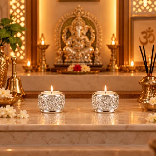 Image 5 of Dev Aastha 999 Silver Plated Candle Holder for Home Decor