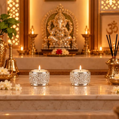 Image 5 of Dev Aastha 999 Silver Plated Candle Holder for Home Decor