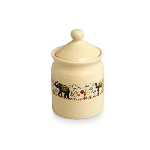 Image 3 of ExclusiveLane Elephant Motif Ceramic Pickle Jar with Lid 540 ml