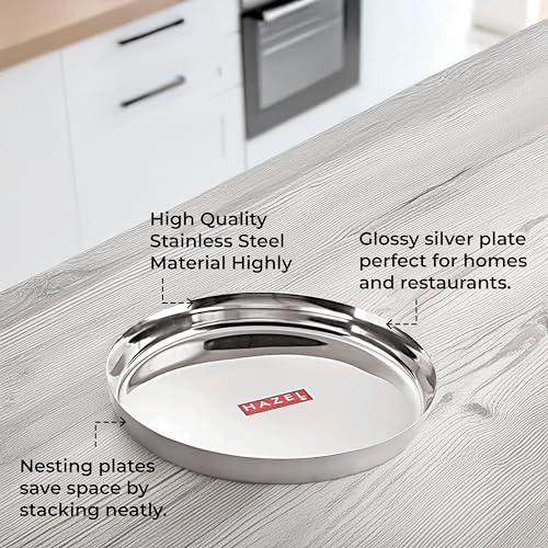 Image 4 of HAZEL Stainless Steel Plates Set 28 cm Mirror Finish Thali Set