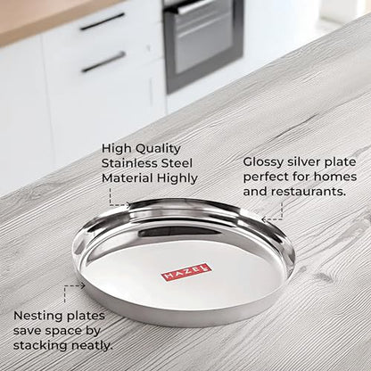 Image 4 of HAZEL Stainless Steel Plates Set 28 cm Mirror Finish Thali Set