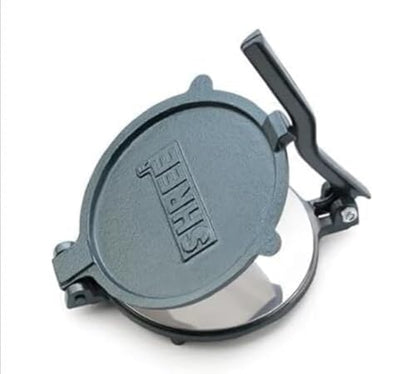 Image 1 of Default Title for the product Pinzano 6.5 inch Cast Iron Manual Puri Maker | Empanadas & Pathiri Press | Dough Press Machine with Stainless Steel Inner Surface Countertop Griddle Appliance (Silver and Black, 6.5 INCH)