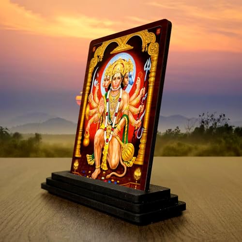 Image 3 of HD Printed Hanuman Wooden Idol 4x5 Inch Royal Darshan Spiritual Showpiece