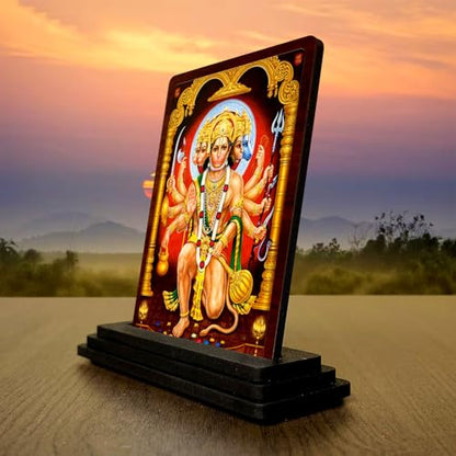 Image 3 of HD Printed Hanuman Wooden Idol 4x5 Inch Royal Darshan Spiritual Showpiece