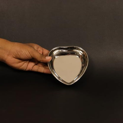 Image 2 of Spillbox Stainless Steel Halwa Plates Quarter Plates Snack Plate Nasta Plate Dessert Plate Set Side Dish Mirror Finish BPA Free 50gm Heart Plate-5