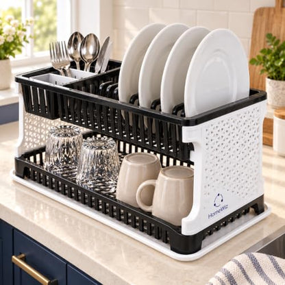 Image 3 of HomeWiz Large 2 Tier Plastic Dish Drying Rack