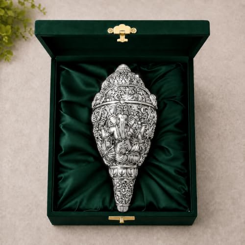 Image 1 of Default Title for the product Dev Aastha 999 Pure Silver Plated Ganesh Shankh 3.5 Inch