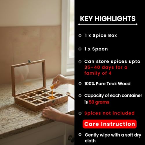 Image 3 of ExclusiveLane Medley of Masalas Wooden Spice Box for Kitchen (12 Detachable Containers, Each Container: 50 gram)
