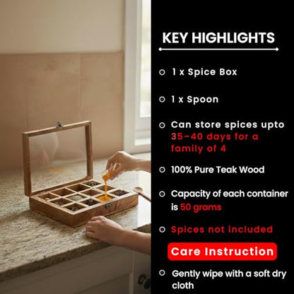 Image 3 of ExclusiveLane Medley of Masalas Wooden Spice Box for Kitchen (12 Detachable Containers, Each Container: 50 gram)