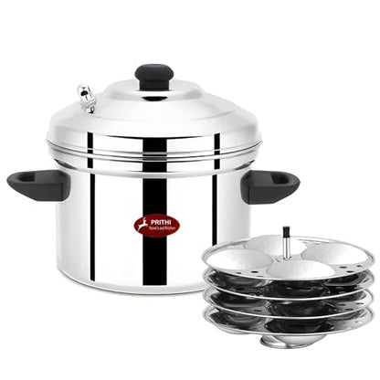 Image 2 of 4 Plate Idli Cooker ( 16 Idlies) for the product Prithi Home's and Kitchen Stainless Steel Idli Cooker/Idli Maker 6 plate 24 Idlies for home (6 Plate Idli Cooker 24 Idlies) - ICM Model