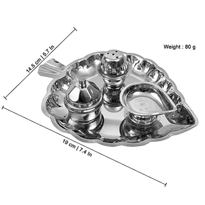 Image 7 of Spillbox Traditional Handcrafted Stainless Steel Thali kumkum Plate for Pooja/Worship-Bowl-Dhoop-Diya(Silver)