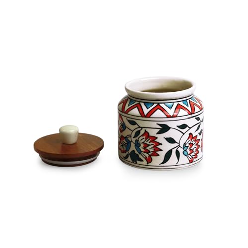 Image 3 of ExclusiveLane Persian Floral Multi Utility Storage Ceramic Jar with Wooden Lid 660 ml
