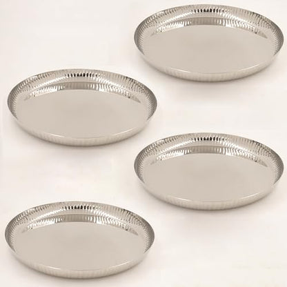 Image 4 of Pack of 4 for the product Spillbox Stainless Steel Hammered Tiffin Plate