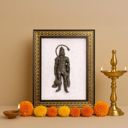 Image 1 of Default Title for the product Astrotalk Pyrite Hanuman Ji on Selenite Plate | Pyrite Attracts Money & Hanuman ji Photo Frame Provides Protection | Decor Items for Home & Office | Gift for Man & Woman | 19x24x1 cm | 1 Piece