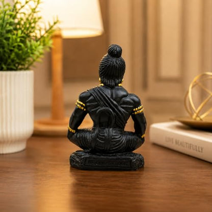 Image 5 of Hanuman Ji Car Dashboard Idol | Bahubali Hanuman ji Home Temple, Office Desk & Living Room Decor | Premium Black Meditation Pose Showpiece (Black)