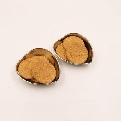 Image 1 of Default Title for the product Spillbox Stainless Steel Halwa Plates Quarter Plates Snack Plate Nasta Plate Dessert Plate Set Side Dish Mirror Finish BPA Free 50gm Heart Plate-2