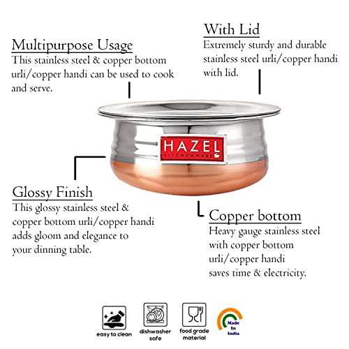 Image 5 of HAZEL Copper Bottom Uruli with Lid, 1300 ML