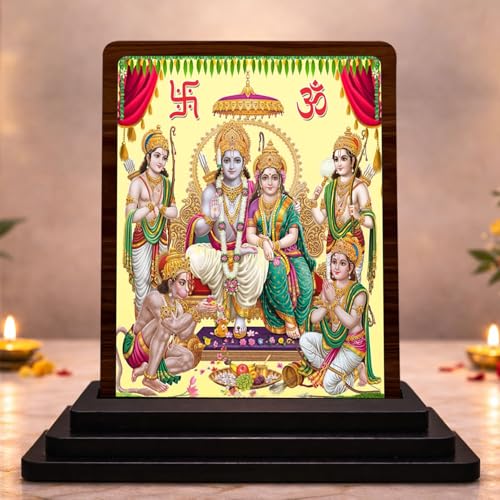 Image 1 of Default Title for the product HD Printed Ram Darbar Wooden Idol 4x5 Inch Spiritual Art Spiritual Showpiece