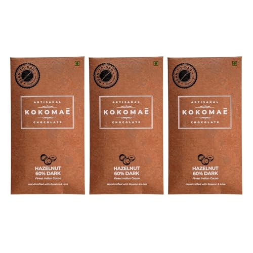 Image 1 of Default Title for the product KOKOMAE 60% Dark Chocolate With Hazelnut Bean-to-Bar Pack of 3, 50g Each