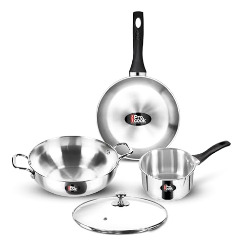 Image 1 of Default Title for the product MILTON Pro Cook 3-Layer Thick Triply Bottom Stainless Steel 4 Pc Kitchen Set