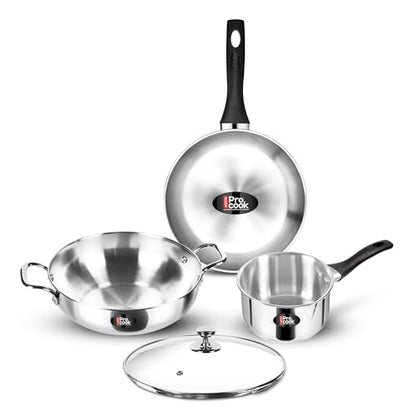 Image 1 of Default Title for the product MILTON Pro Cook 3-Layer Thick Triply Bottom Stainless Steel 4 Pc Kitchen Set