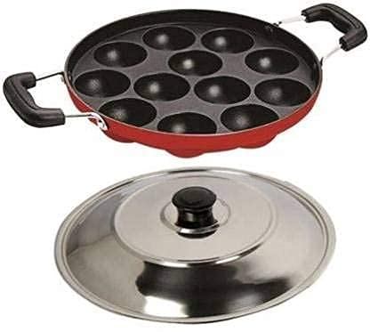 Image 1 of Default Title for the product Generic Non Stick 12 Cavity Appam Patra with Lid Side Handle Paniyaram Pan Guntapongadalu Pan Appe Maker Litti Maker Multicolour
