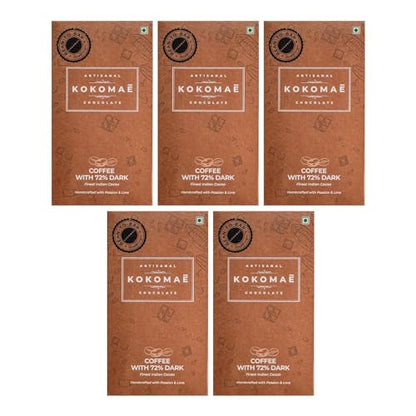 Image 1 of Default Title for the product KOKOMAE 72% Dark Chocolate With Coffee Bean-to-Bar Pack of 5, 50g Each