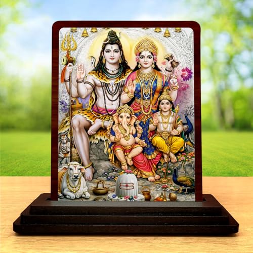 Image 2 of Shiv Parivar Wooden Idol for Pooja Room 4x5 Inch HD Printed Divine Grace Decor