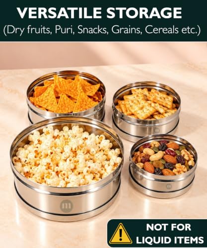 Image 5 of MARU Steel Flat Bottom Kitchen Storage Container set of 4 (300ml, 500ml, 700ml & 1000ml)