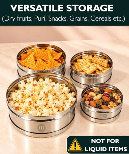 Image 5 of MARU Steel Flat Bottom Kitchen Storage Container set of 4 (300ml, 500ml, 700ml & 1000ml)