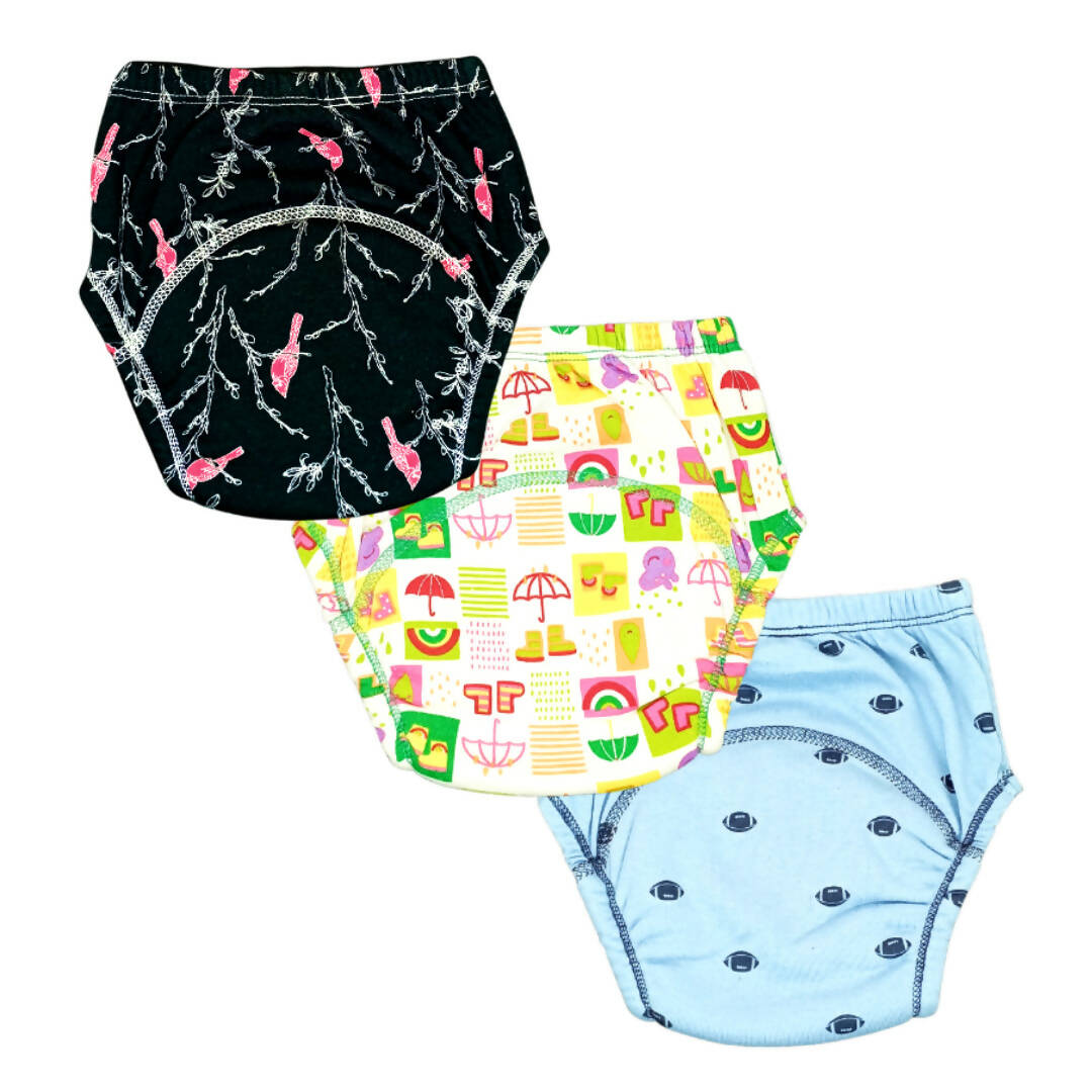 Image 1 of Medium (9-11 Kgs) / set of 3 for the product Kindermum Set Of 3- Cotton Padded Pull Up Training Pants/ Padded Underwear For Kids Rugby Animals Rains-Set of 3 PCs