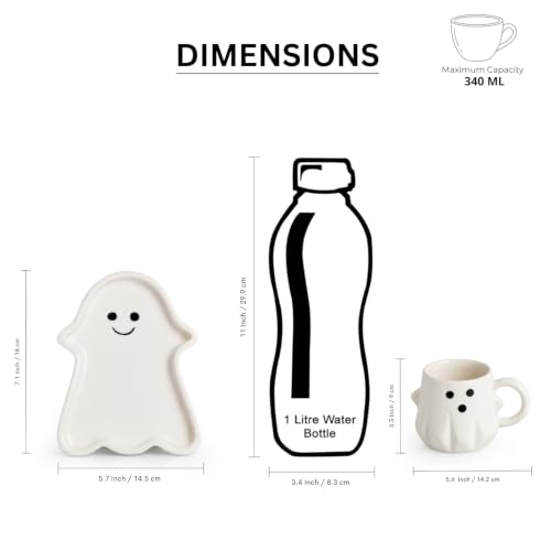 Image 7 of ExclusiveLane 'Ghost Spark' Hand Painted Ceramic Tea Cup with Saucer Ceramic Coffee Cups Chai Tea Cup (Set of 1, 340 ml, Micwave Safe) | Cup and Saucer Set Cup with Saucer