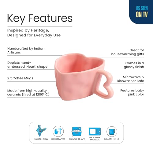 Image 5 of ExclusiveLane Heart Pink Ceramic Coffee Mugs Set of 2 250 ml