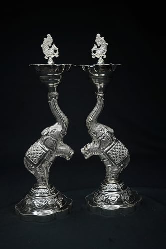 Image 4 of Dista Silvers Elephant and Peacock Diya Pair 360g