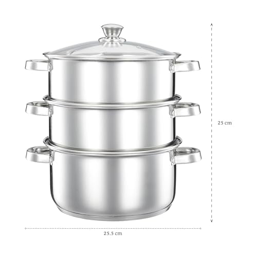 Image 9 of Solimo - Stainless Steel 2 Tier â Steamer / Idli Cum Modak Maker With Glass Lid- 20 Cm | 3 Liters | Induction Base | Silver