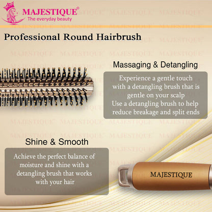 Image 3 of Majestique Golden Round Blow Drying Hair Brush with Refresh and Extended Nylon Bristles