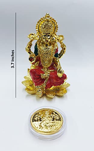 Image 3 of Gold Art India Kamal Laxmi Gold Plated Idol for Mandir (3.7" Inch)