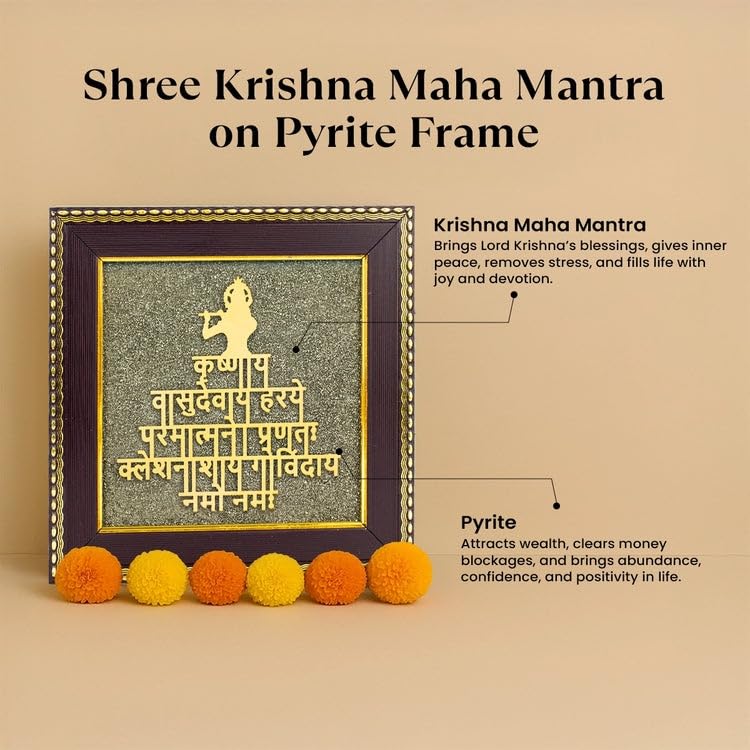 Image 2 of Astrotalk Shree Krishna Maha Mantra on Pyrite Frame | Krishna Photo Frame for Home Decor | Vastu Items for Home & Office Table Decoration Items | Divine Gift for Man & Woman