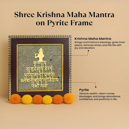 Image 2 of Astrotalk Shree Krishna Maha Mantra on Pyrite Frame | Krishna Photo Frame for Home Decor | Vastu Items for Home & Office Table Decoration Items | Divine Gift for Man & Woman